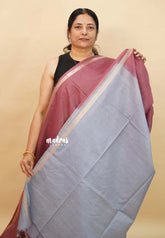 Rosewood with Bluish Grey - Sithara - Semi Tussar saree Golden zari Checks in body with Contrast Pallu and blouse
